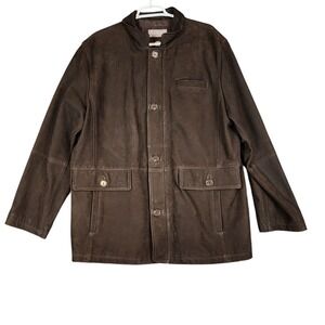 Daniel Cremieux‎ Signature Leather Jacket Brown XL Button Front Coat